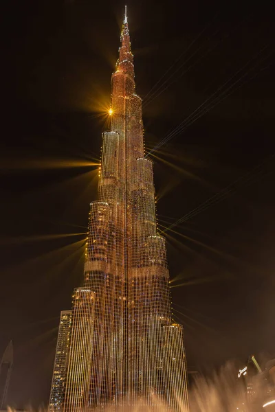 Dubai Uae 2019 Multi Colored Laser Show Light Works Burj — стокове фото