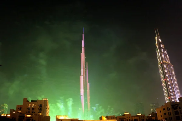 Dubai Єднані Арабські Емірати 2019 Вибух Багатокольорових Феєрверків Бурдж Халіфа — стокове фото