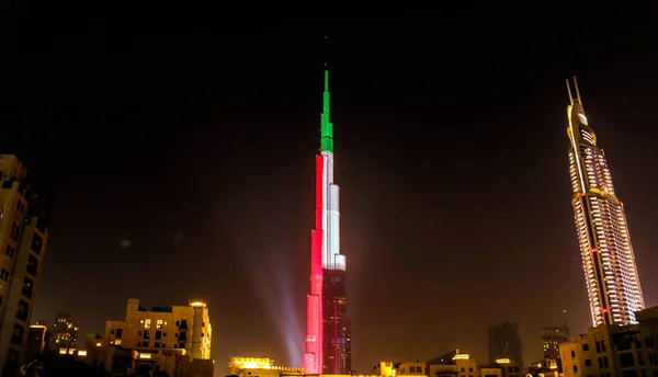 Дубай Оаэ 2019 Multi Colored Laser Show Light Works Burj — стоковое фото