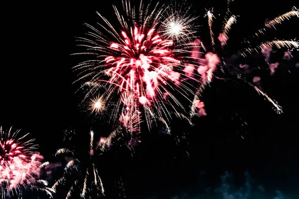 Explosion Multi Colored Fireworks Dubai Night Sky New Year Celebrations — Stock Photo, Image