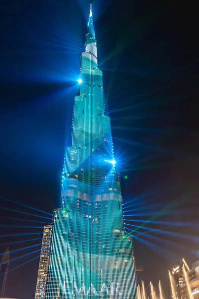 Multi Colored Laser Show Light Works Burj Khalifa World Biggest — стокове фото