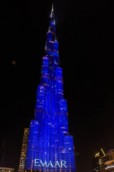 Multi Colored Laser Show Light Works Burj Khalifa World Biggest — стокове фото