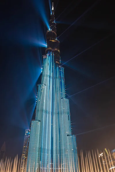 Multi Colored Laser Show Light Works Burj Khalifa World Biggest — стокове фото