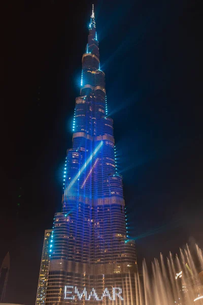 Multi Colored Laser Show Light Works Burj Khalifa World Biggest — стокове фото