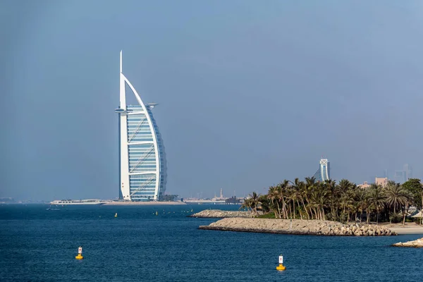 Waterfront View Burj Arab Cloudy Sky View Jumeirah Beach Arabian — стокове фото