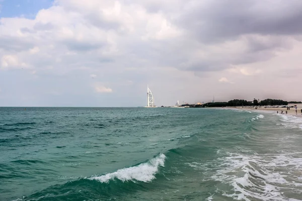 Waterfront View Burj Arab Cloudy Sky View Jumeirah Beach Arabian — стокове фото