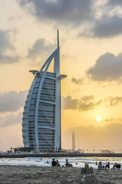 Waterfront View Burj Arab Cloudy Sky View Jumeirah Beach Arabian — стокове фото