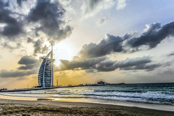 Pohled Nábřeží Burj Arab Seven Star Hotel Pohled Souk Madinat — Stock fotografie