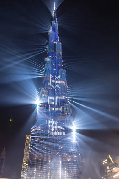 Multi Colored Laser Show Light Works Burj Khalifa World Biggest — стокове фото