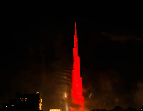 Multi Colored Laser Show Light Works Burj Khalifa Największy Świecie — Zdjęcie stockowe