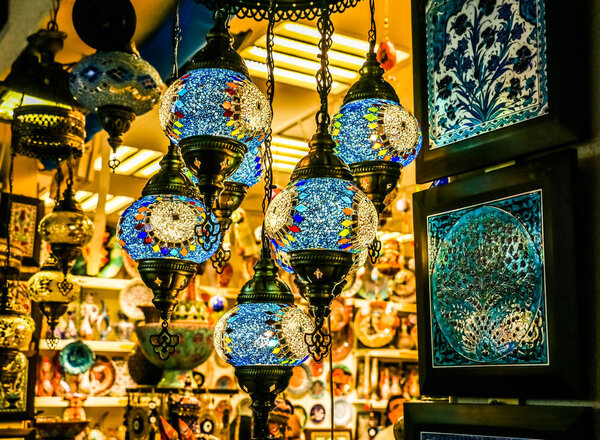 Decorative Turkish Lights, Traditional Colourful Lights and Hanging Lamps in Istanbul, Turkey