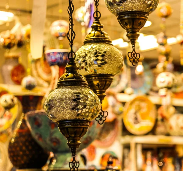 Traditional Bright Decorative Hanging Turkish Lights Colourful Light Lamps Vivid — Stock Photo, Image