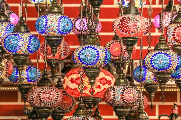 Traditional Bright Decorative Hanging Turkish Lamps Colourful Lights Vivid Colours — Stock Photo, Image