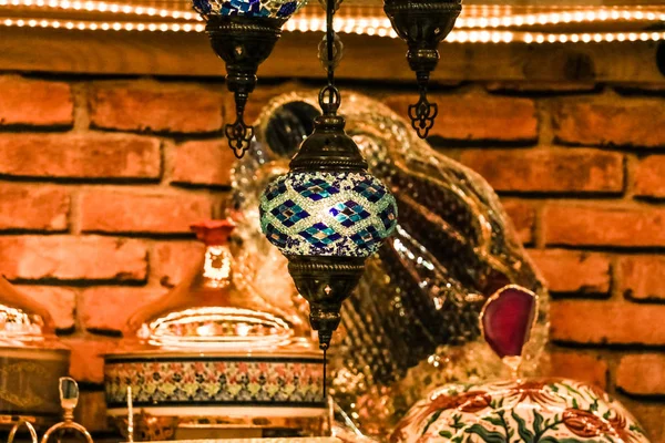 Traditional Bright Decorative Hanging Turkish Lamps Colourful Lights Vivid Colours — Stock Photo, Image