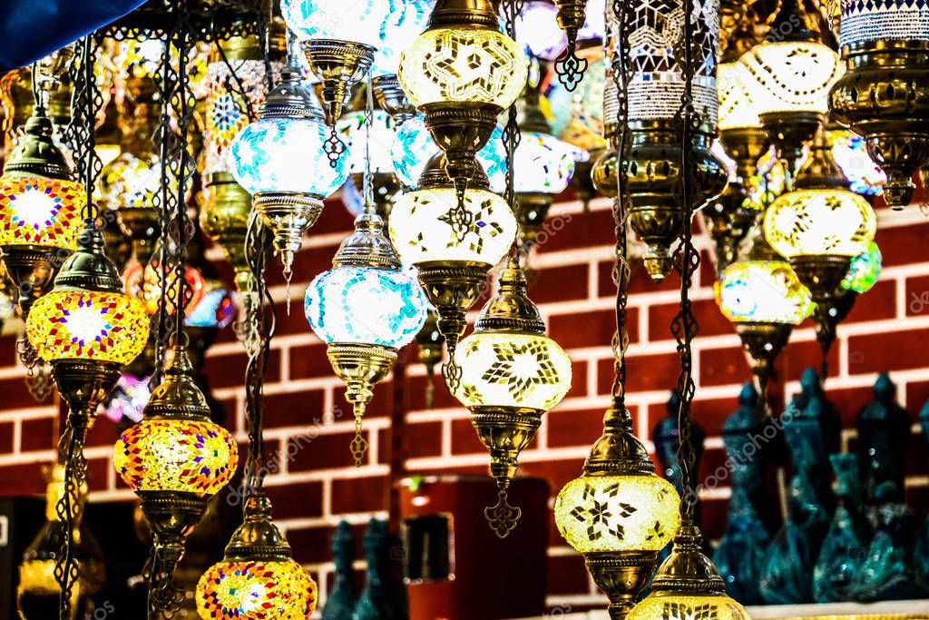 Decorative Turkish Lights, Traditional Colourful Lights and Hanging Lamps in Istanbul, Turkey