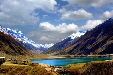 Beautiful view of mountainous lake Saiful Muluk in Naran Valley, Mansehra District, Khyber-Pakhtunkhwa, Northern Areas of Pakistan clipart