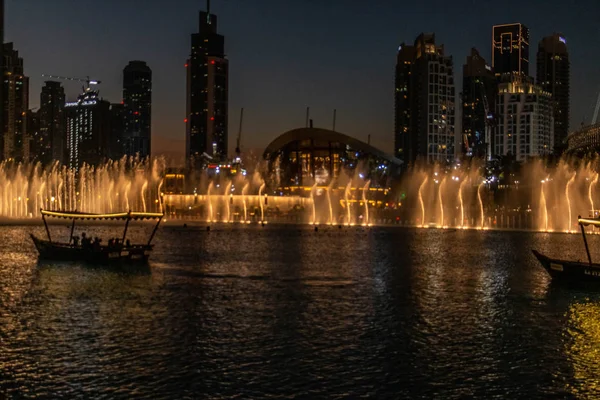 Beautiful Modern Dancing Fountaats Burj Khalifa Dubai Mall Wonderful Evening — стокове фото