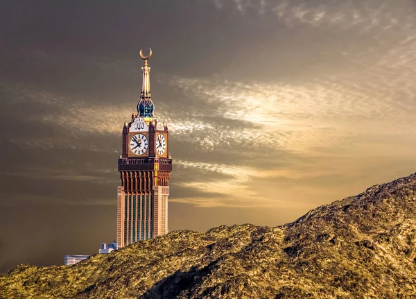 Kutsal Mekke 'de Abraj Al Yem (Kraliyet Saat Kulesi Makkah) ile Skyline, Suudi Arabistan