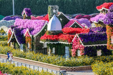 Güneşli bir günde 45 milyondan fazla çiçeğin bulunduğu Mucize Bahçesi 'nin Flourish Manzarası Dubai' de Çiçek Bahçesi, Uae