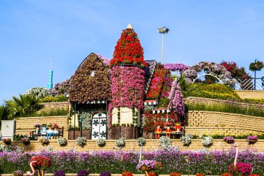 Güneşli bir günde 45 milyondan fazla çiçeğin bulunduğu Mucize Bahçesi 'nin Flourish Manzarası Dubai' de Çiçek Bahçesi, Uae