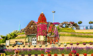 Güneşli bir günde 45 milyondan fazla çiçeğin bulunduğu Mucize Bahçesi 'nin Flourish Manzarası Dubai' de Çiçek Bahçesi, Uae