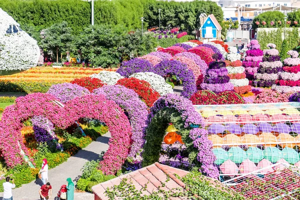Güneşli bir günde 45 milyondan fazla çiçeğin bulunduğu Mucize Bahçesi 'nin Flourish Manzarası Dubai' de Çiçek Bahçesi, Uae