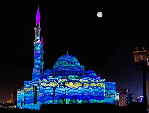 Festival Luz Sharjah Espectáculo Láser Mezquita Noor Sharjah Corniche Sharjah — Foto de Stock