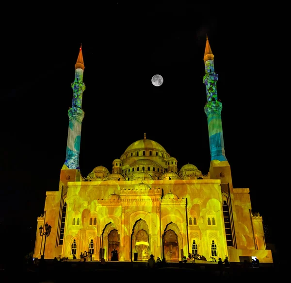 Sharjah Light Festival Laser Show Noor Mosque Sharjah Corniche Sharjah — Φωτογραφία Αρχείου