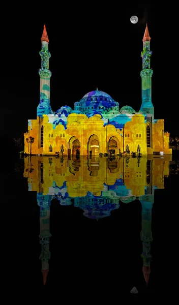 Festival Luz Sharjah Espectáculo Láser Mezquita Noor Sharjah Corniche Sharjah — Foto de Stock