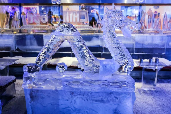 Amazing Chilled View Chillout Ice Lounge Wonderful Ice Sculptures First — Stock Photo, Image