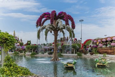 Güneşli bir günde 45 milyondan fazla çiçeğin bulunduğu Mucize Bahçesi 'nin Flourish Manzarası Dubai' de Çiçek Bahçesi, Uae