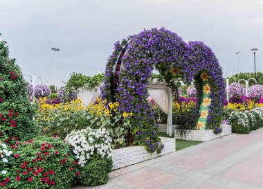 Güneşli bir günde 45 milyondan fazla çiçeğin bulunduğu Mucize Bahçesi 'nin Flourish Manzarası Dubai' de Çiçek Bahçesi, Uae