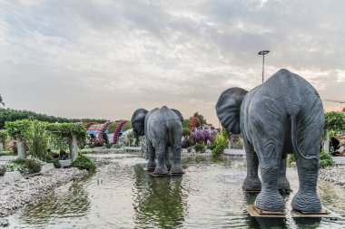 Güneşli bir günde 45 milyondan fazla çiçeğin bulunduğu Mucize Bahçesi 'nin Flourish Manzarası Dubai' de Çiçek Bahçesi, Uae