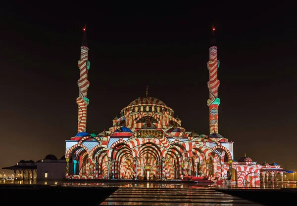 Sharjah Lichtfestival Und Lasershow Der Sharjah Moschee Der Sharjah Universitätsstadt — Stockfoto