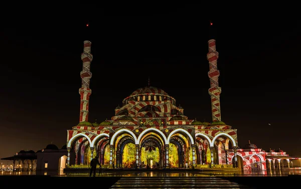 Sharjah Lichtfestival Und Lasershow Der Sharjah Moschee Der Sharjah Universitätsstadt — Stockfoto