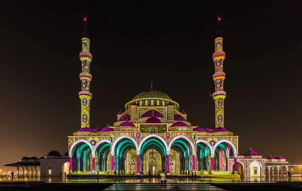 Sharjah Light Festival Laser Show Sharjah Mosque Sharjah University City — Zdjęcie stockowe