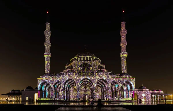 Sharjah Light Festival Laser Show Sharjah Mosque Sharjah University City — Zdjęcie stockowe