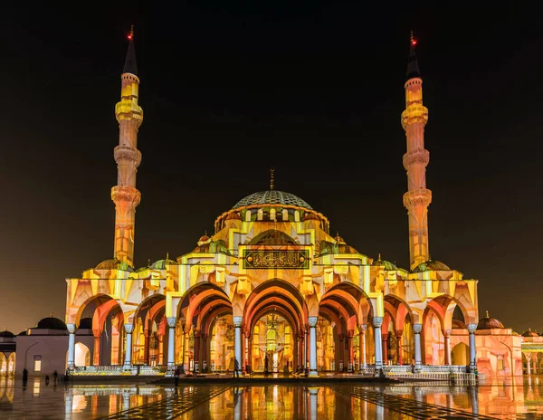 Sharjah Lichtfestival Und Lasershow Der Sharjah Moschee Der Sharjah Universitätsstadt — Stockfoto