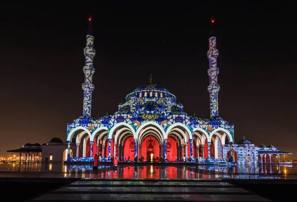 Sharjah Lichtfestival Und Lasershow Der Sharjah Moschee Der Sharjah Universitätsstadt — Stockfoto