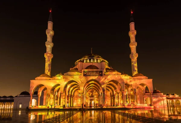Sharjah Lichtfestival Und Lasershow Der Sharjah Moschee Der Sharjah Universitätsstadt — Stockfoto