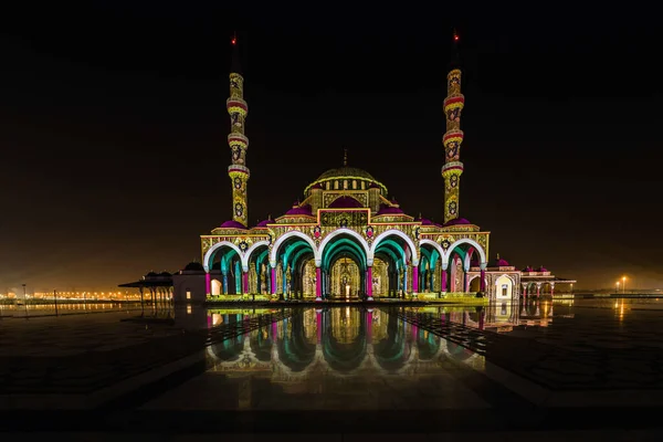 Festival Luz Sharjah Espectáculo Láser Mezquita Sharjah Ciudad Universidad Sharjah — Foto de Stock