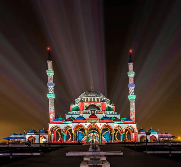 Sharjah Lichtfestival Und Lasershow Der Sharjah Moschee Der Sharjah Universitätsstadt — Stockfoto