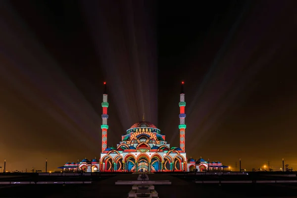Festival Luz Sharjah Espectáculo Láser Mezquita Sharjah Ciudad Universidad Sharjah — Foto de Stock