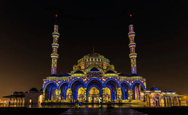 Sharjah Light Festival Laser Show Sharjah Mosque Sharjah University City 로열티 프리 스톡 사진