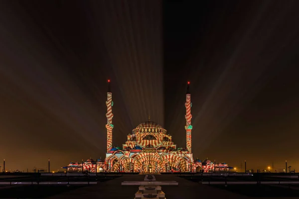 Sharjah Light Festival Laser Show Sharjah Mosque Sharjah University City 로열티 프리 스톡 사진