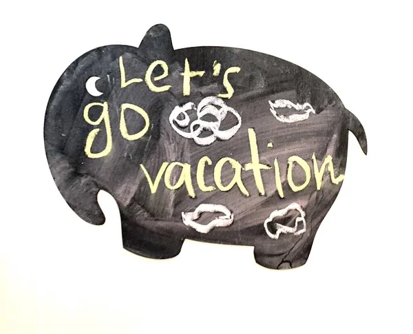 Magnetic Black Board Elephant Shape Written Words Chalk Lets Vacation — Stock Photo, Image