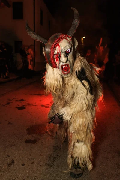 Podkoren Slovenija November 24Th 2017 Unidentified Man Wears Krampus Devil — Stock Photo, Image