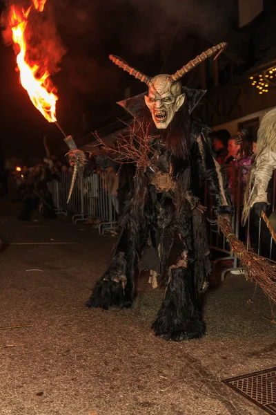 Podkoren Slovenija November 24Th 2017 Unidentified Man Wears Krampus Devil — Stock Photo, Image