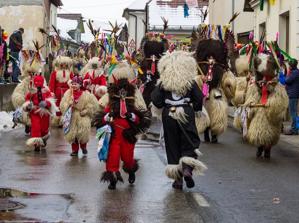 Slovenia February 10Th 2018 Slovene National Masks Kurent Dancing Streets — Stock Photo, Image