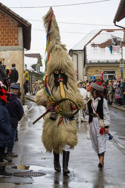 Eslovenia Febrero 2018 Máscaras Nacionales Eslovenas Sjme Vrbovo Corriendo Por — Foto de Stock